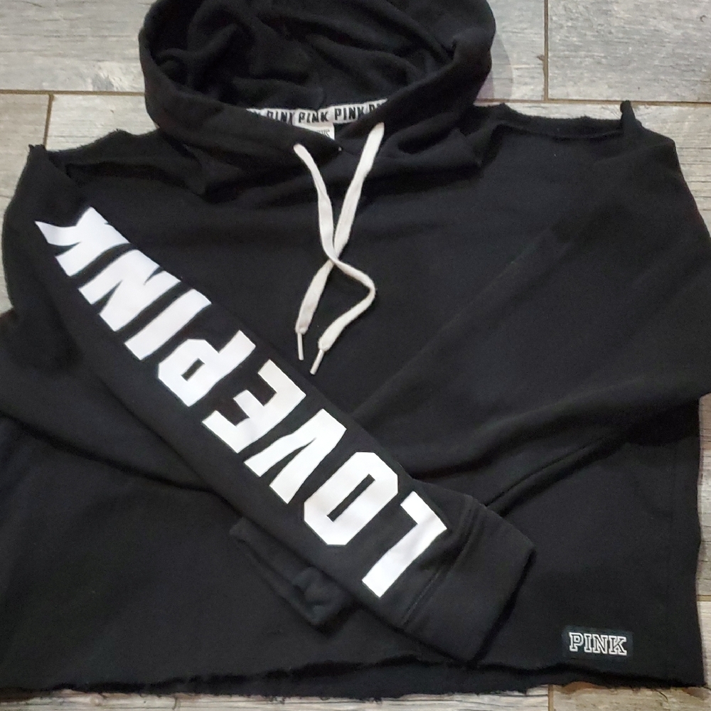 PINK Victoria's Secret Black Hoodie with White Lettering